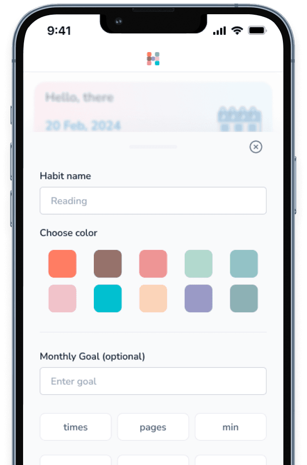 Habitier add habit screen mockup